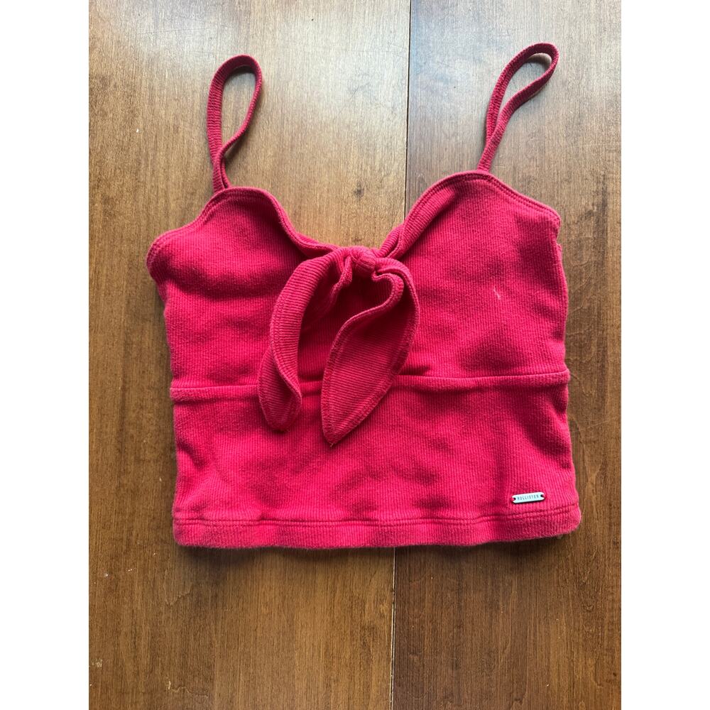 Y2K VTG Hollister Women’s Small Red Ribbed Tie Front Crop Tank Top Spaghetti